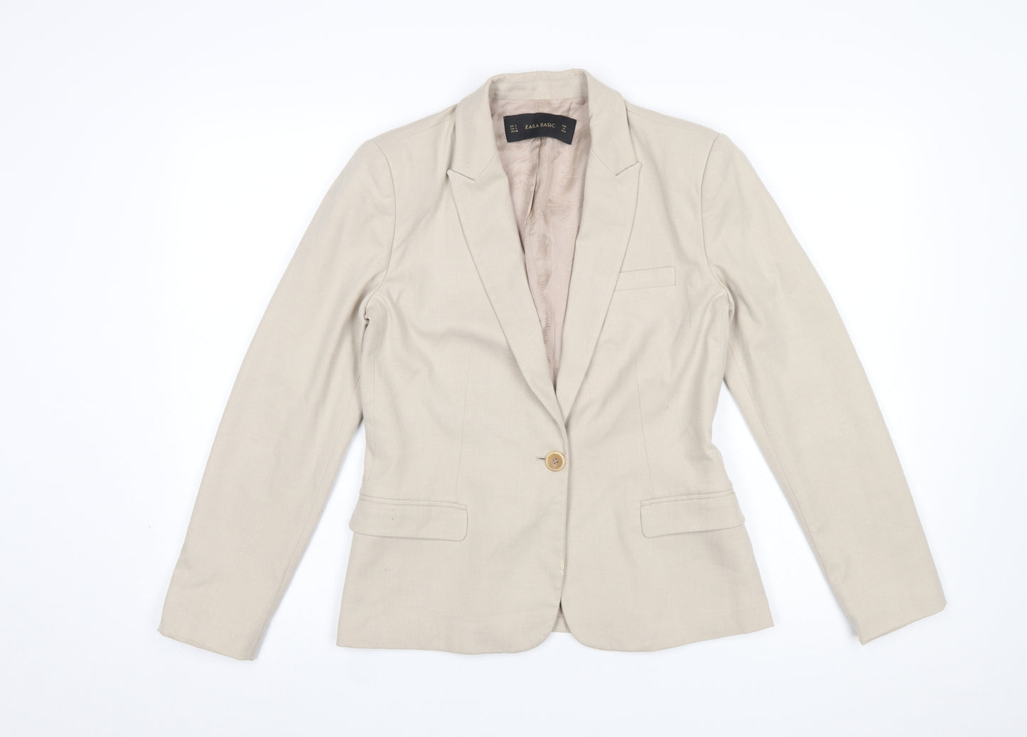 Zara Beige Tailored Women's Blazer Size S Single Breasted Jacket