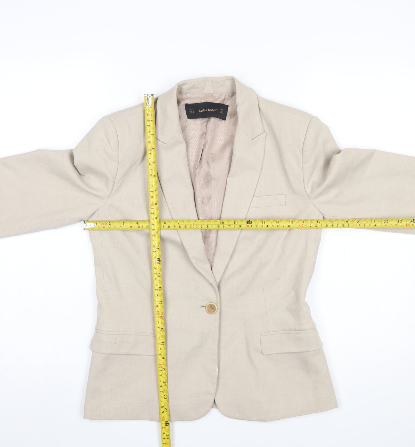 Zara Beige Tailored Women's Blazer Size S Single Breasted Jacket