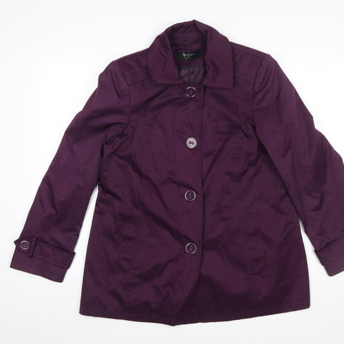 BHS Women Purple Mid-Length Button Coat Size 14 Polyester Cotton
