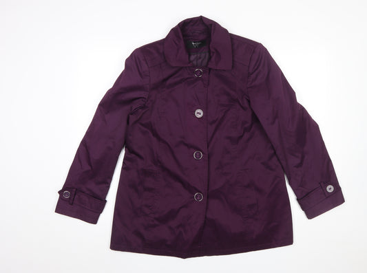 BHS Women Purple Mid-Length Button Coat Size 14 Polyester Cotton