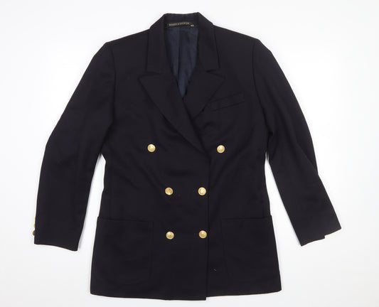 Marks and Spencer Women Navy Wool Double-Breasted Blazer UK 12