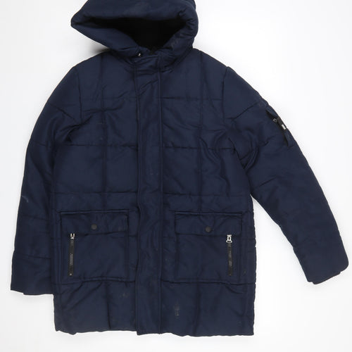 Marks and Spencer Boys Blue Hooded Puffer Jacket 14-15 Years Polyester Winter