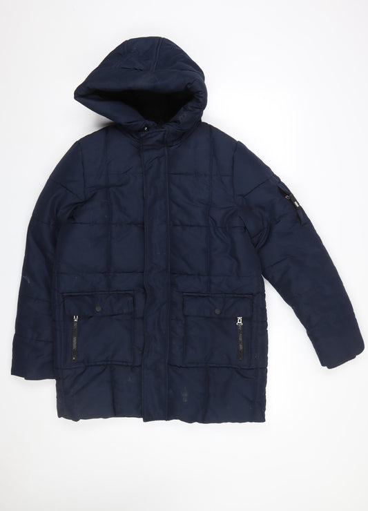 Marks and Spencer Boys Blue Hooded Puffer Jacket 14-15 Years Polyester Winter