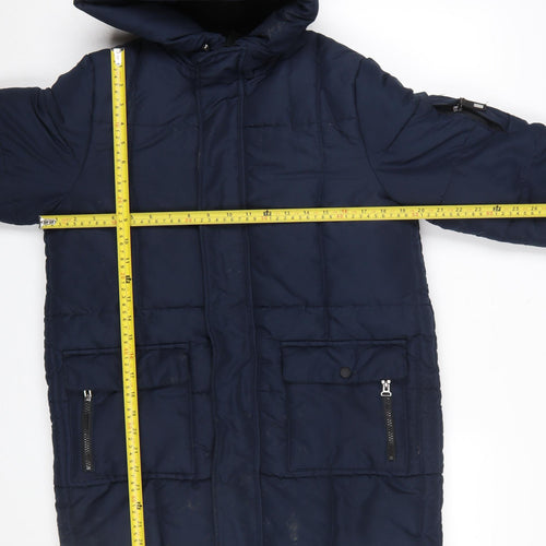 Marks and Spencer Boys Blue Hooded Puffer Jacket 14-15 Years Polyester Winter