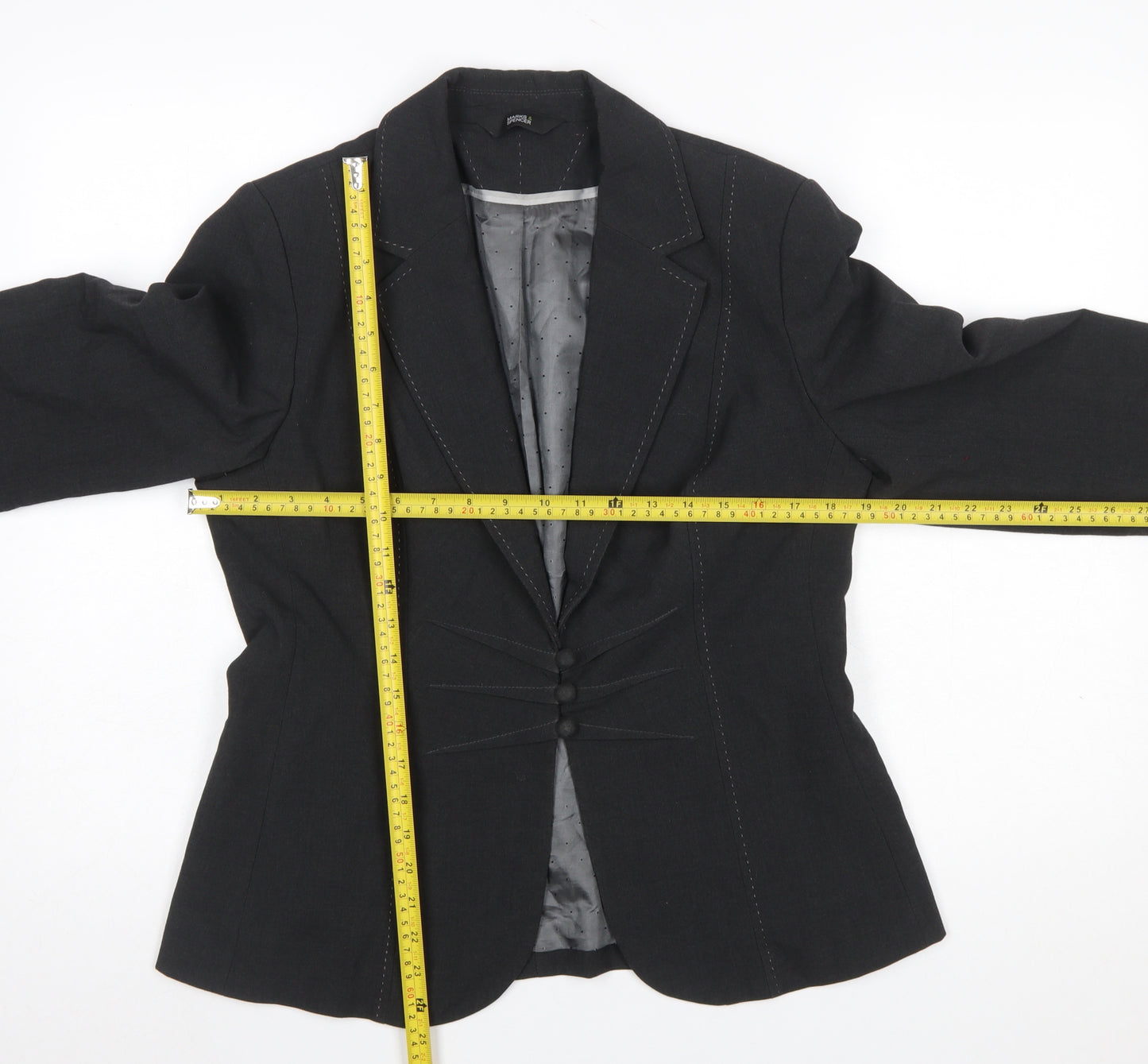 Marks and Spencer Women Charcoal Blazer UK 14 Tailored Single-Breasted Lined