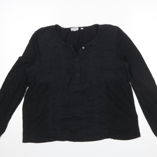 Fat Face Women Black Cotton Modal Long Sleeve Tunic Blouse UK 12