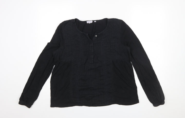 Fat Face Women Black Cotton Modal Long Sleeve Tunic Blouse UK 12