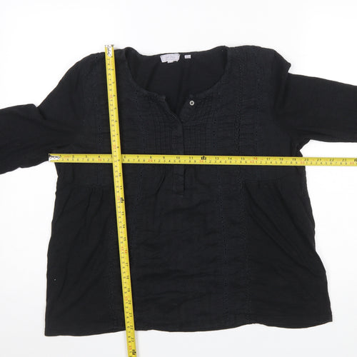 Fat Face Women Black Cotton Modal Long Sleeve Tunic Blouse UK 12