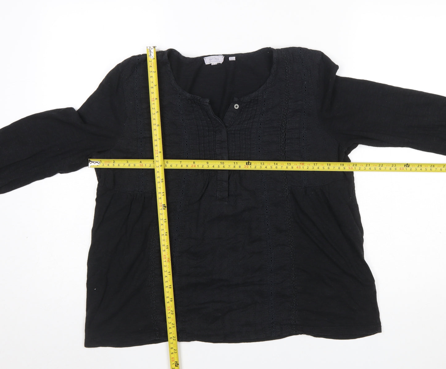 Fat Face Women Black Cotton Modal Long Sleeve Tunic Blouse UK 12