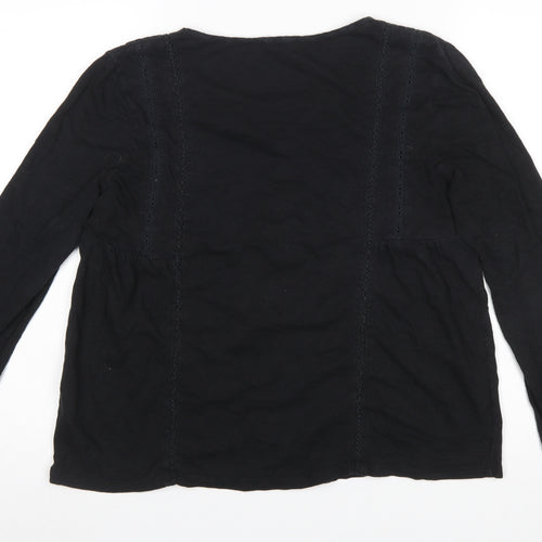 Fat Face Women Black Cotton Modal Long Sleeve Tunic Blouse UK 12