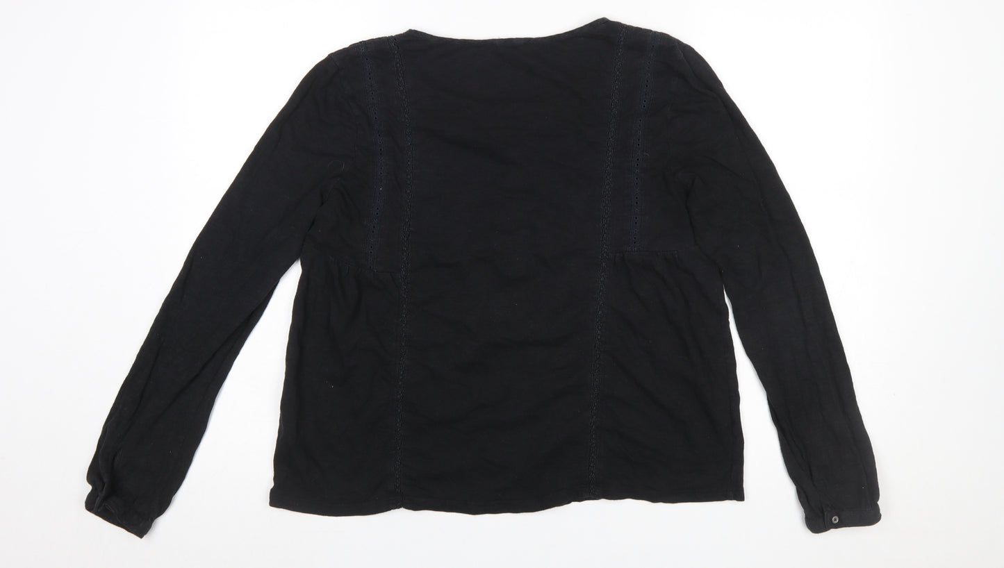 Fat Face Women Black Cotton Modal Long Sleeve Tunic Blouse UK 12