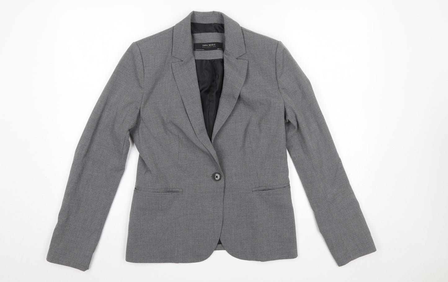 Zara Women Grey Houndstooth Single Breasted Blazer Size 10