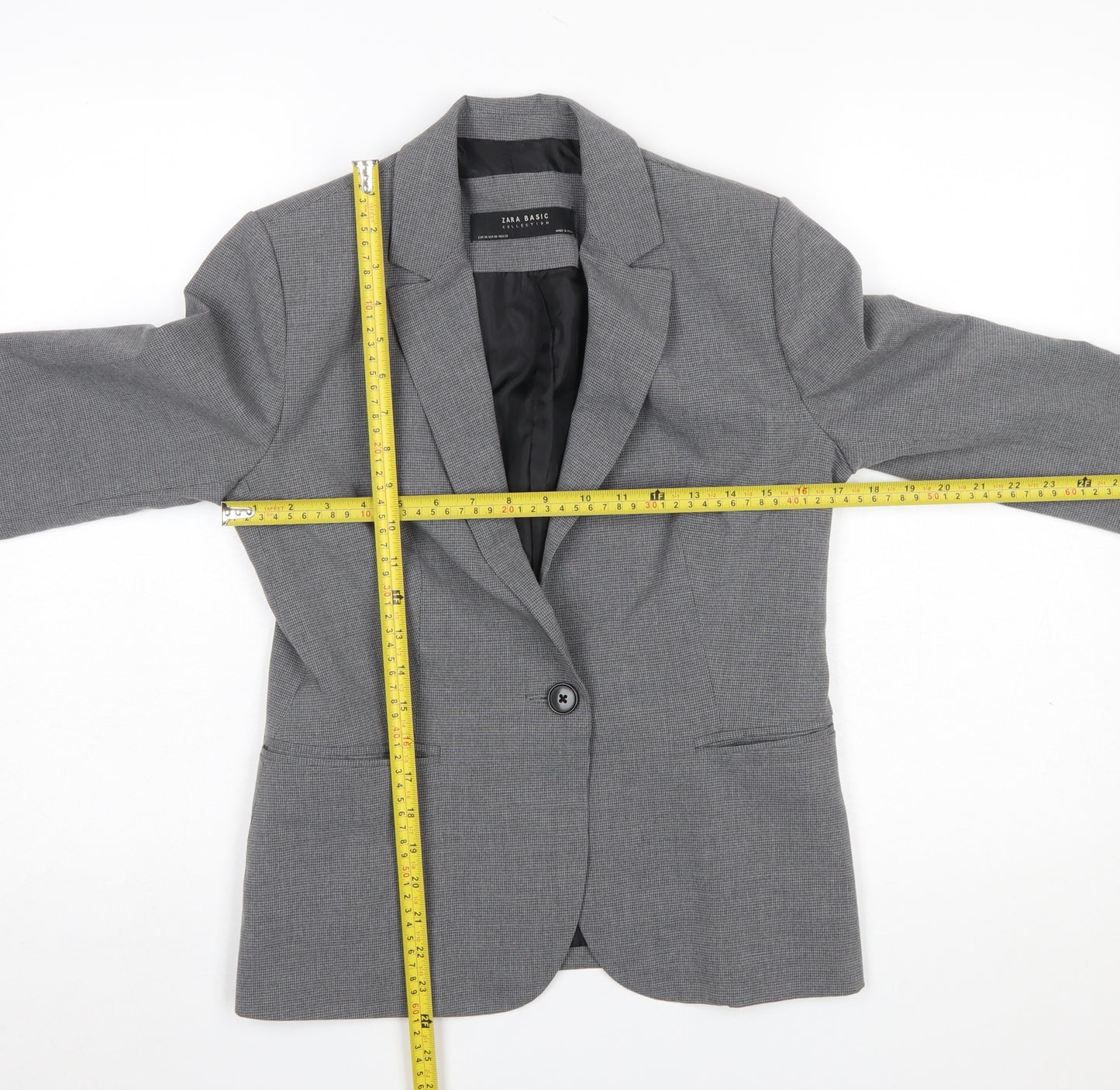 Zara Women Grey Houndstooth Single Breasted Blazer Size 10