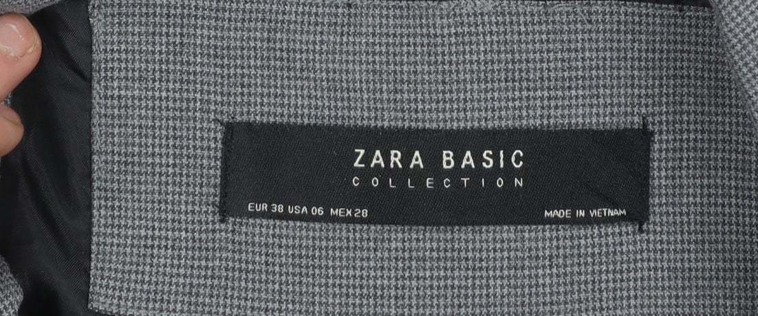 Zara Women Grey Houndstooth Single Breasted Blazer Size 10