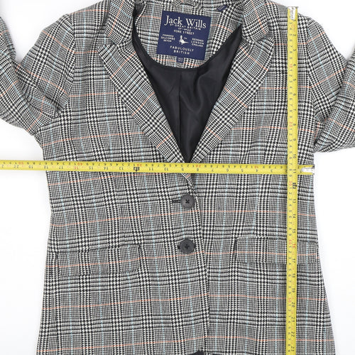 Jack Wills Women Grey Checked Wool Blend Blazer UK12 Classic Two-Button Jacket