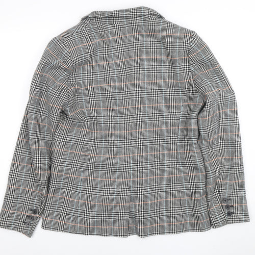 Jack Wills Women Grey Checked Wool Blend Blazer UK12 Classic Two-Button Jacket