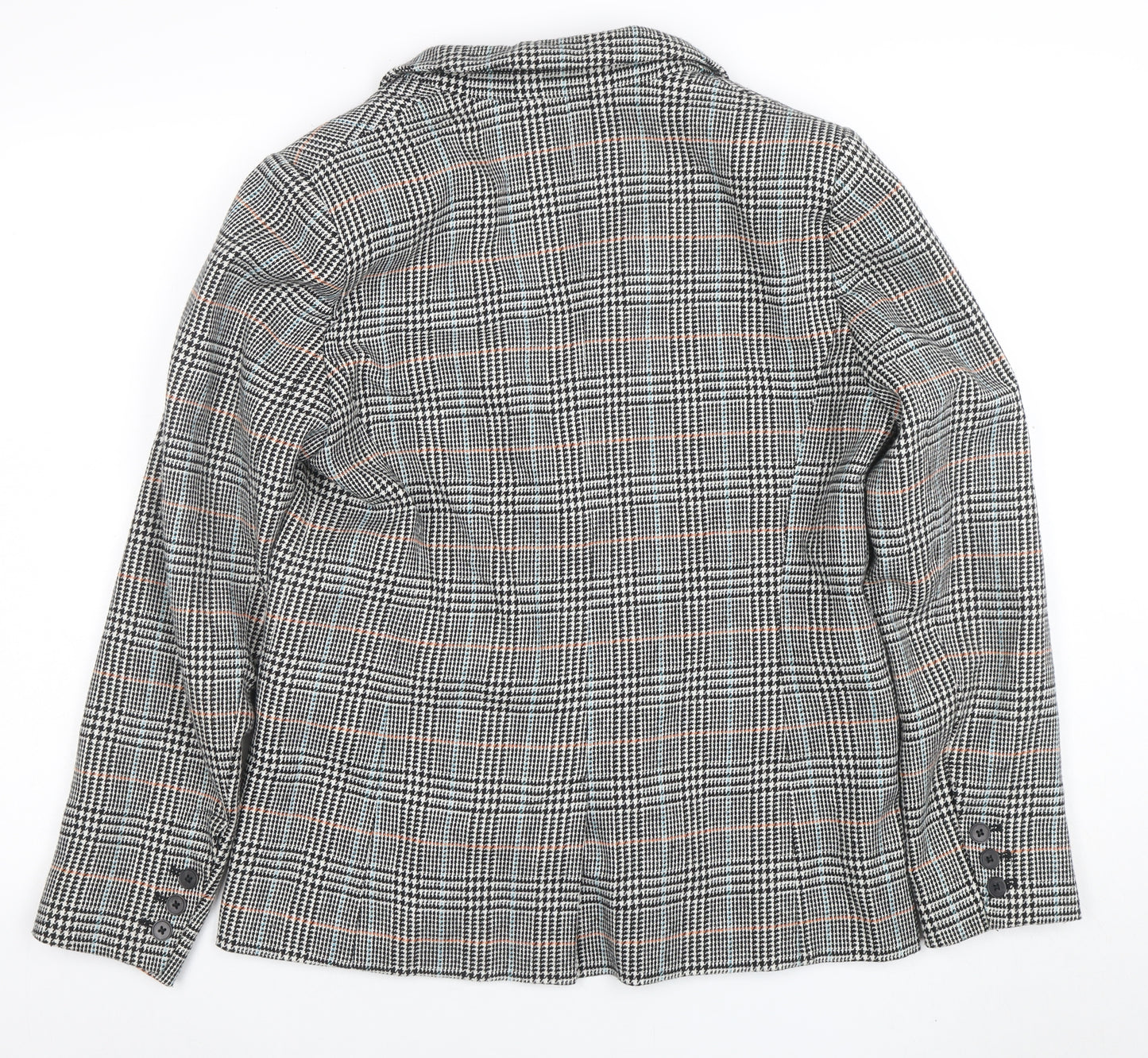 Jack Wills Women Grey Checked Wool Blend Blazer UK12 Classic Two-Button Jacket