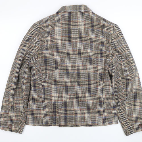 C&A Women's Brown Checked Wool Blend Double-Breasted Blazer Size 14