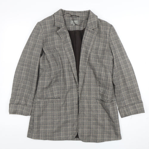 Oasis Women Grey Check Blazer Size 10 Tailored Single Breasted Jacket