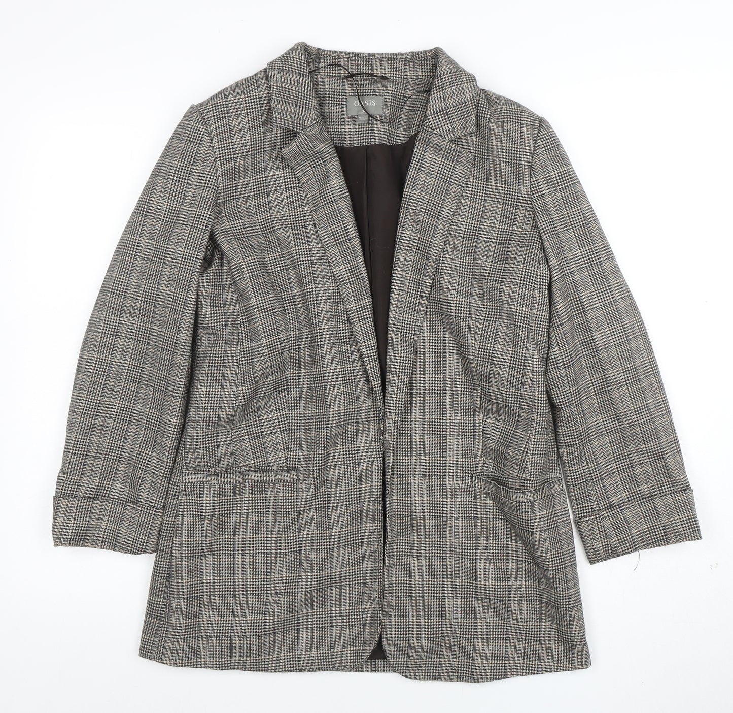 Oasis Women Grey Check Blazer Size 10 Tailored Single Breasted Jacket