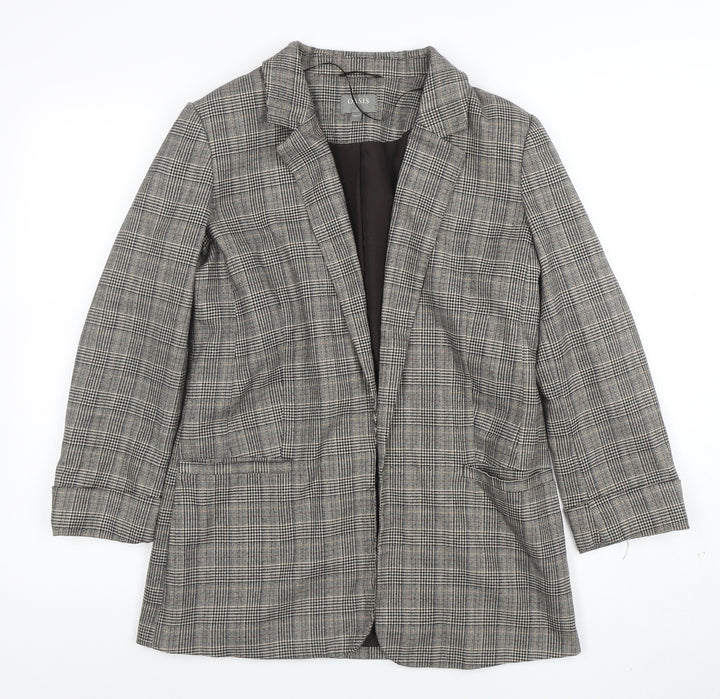 Oasis Women Grey Check Blazer Size 10 Tailored Single Breasted Jacket