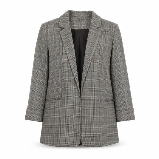 Front view of Oasis Women Grey Check Blazer, size 10, Tailored Single Breasted Jacket