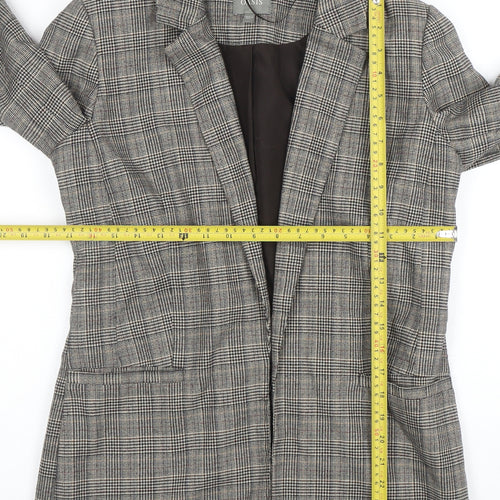 Oasis Women Grey Check Blazer Size 10 Tailored Single Breasted Jacket