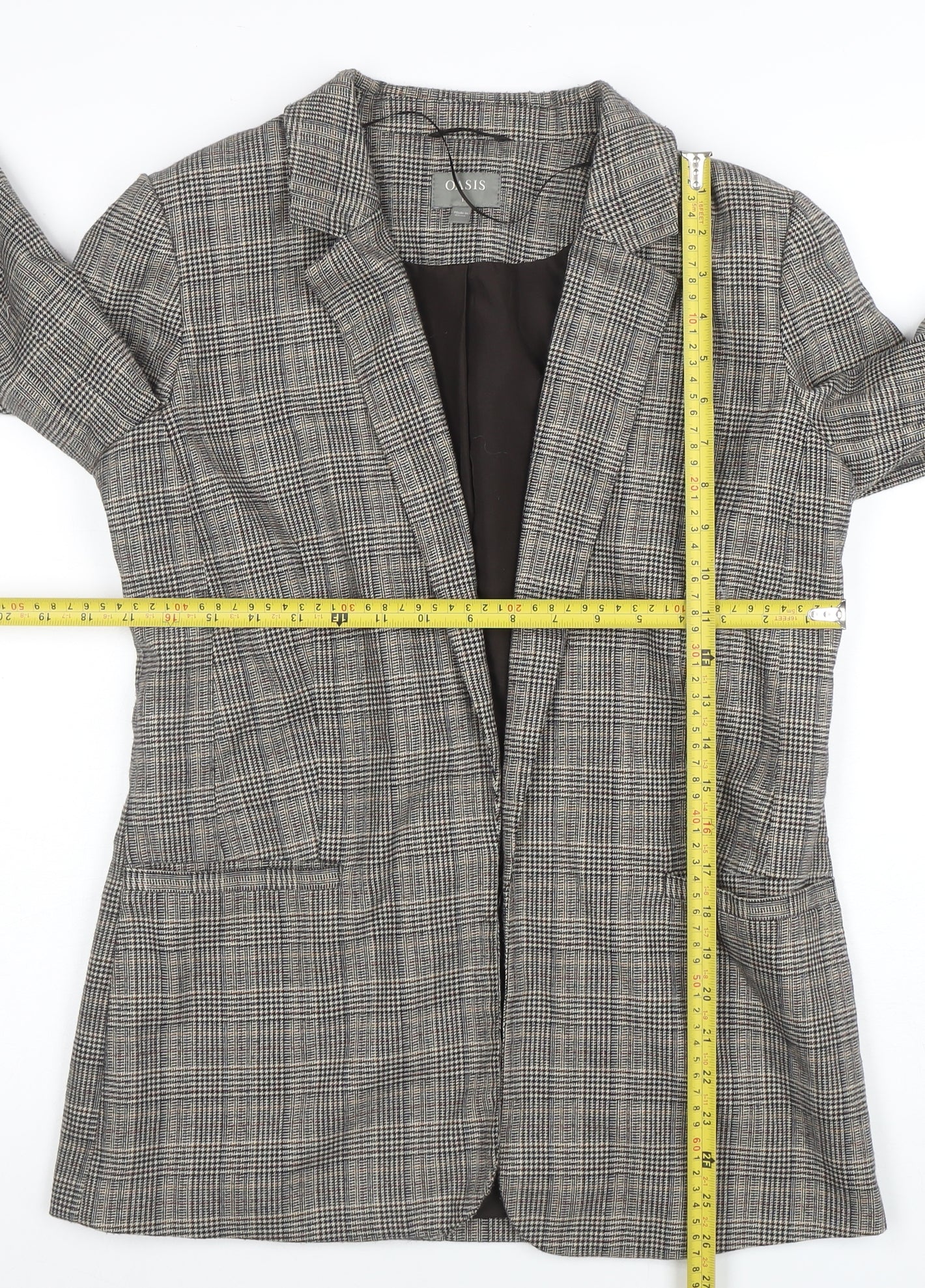 Oasis Women Grey Check Blazer Size 10 Tailored Single Breasted Jacket