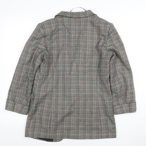 Oasis Women Grey Check Blazer Size 10 Tailored Single Breasted Jacket