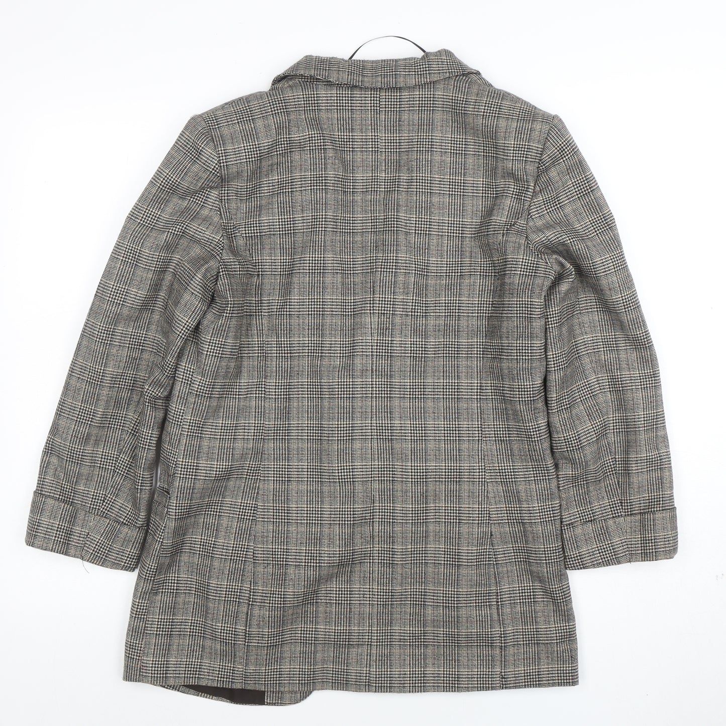 Oasis Women Grey Check Blazer Size 10 Tailored Single Breasted Jacket
