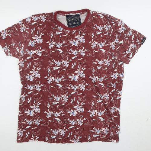 Tokyo Laundry Men's Red Floral Crew Neck Cotton Blend T-Shirt Size M
