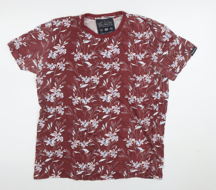 Tokyo Laundry Men's Red Floral Crew Neck Cotton Blend T-Shirt Size M