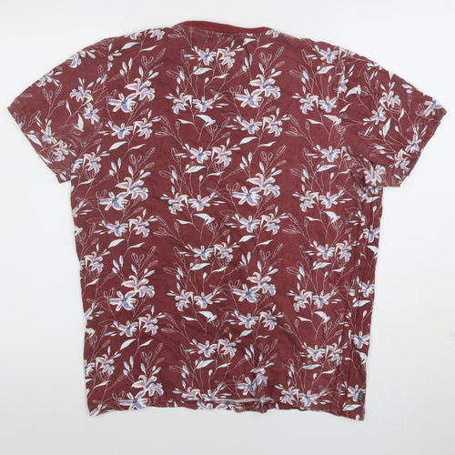 Tokyo Laundry Men's Red Floral Crew Neck Cotton Blend T-Shirt Size M
