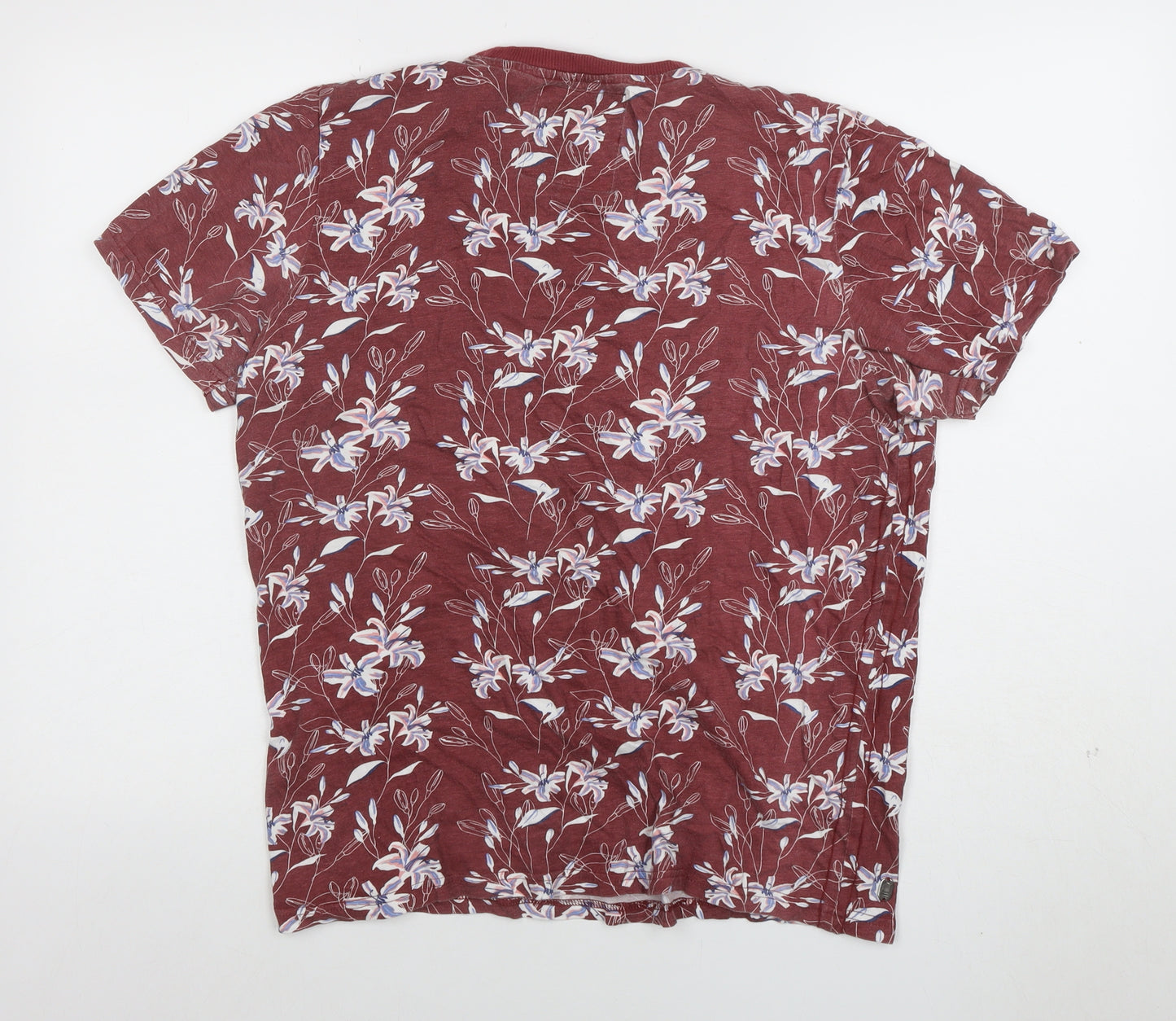 Tokyo Laundry Men's Red Floral Crew Neck Cotton Blend T-Shirt Size M