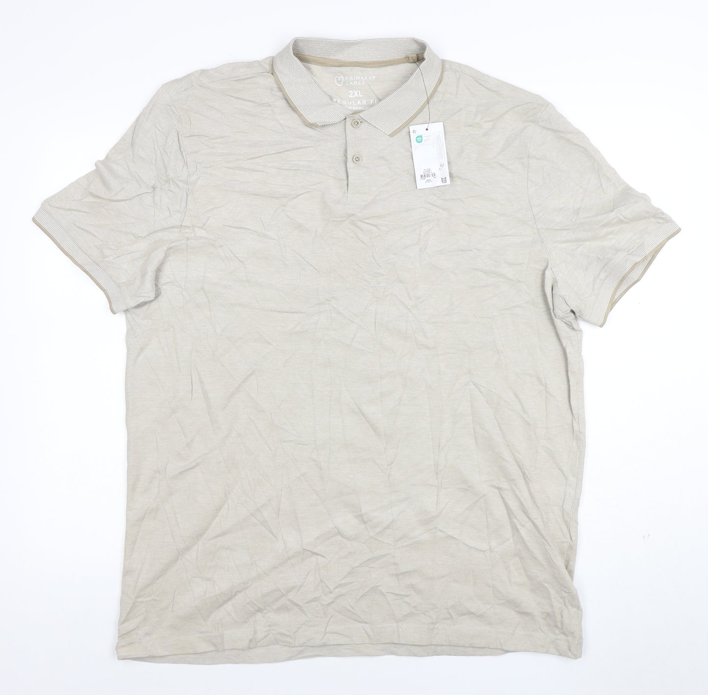 Primark Men Beige Regular Fit 2XL Cotton Blend Polo Shirt