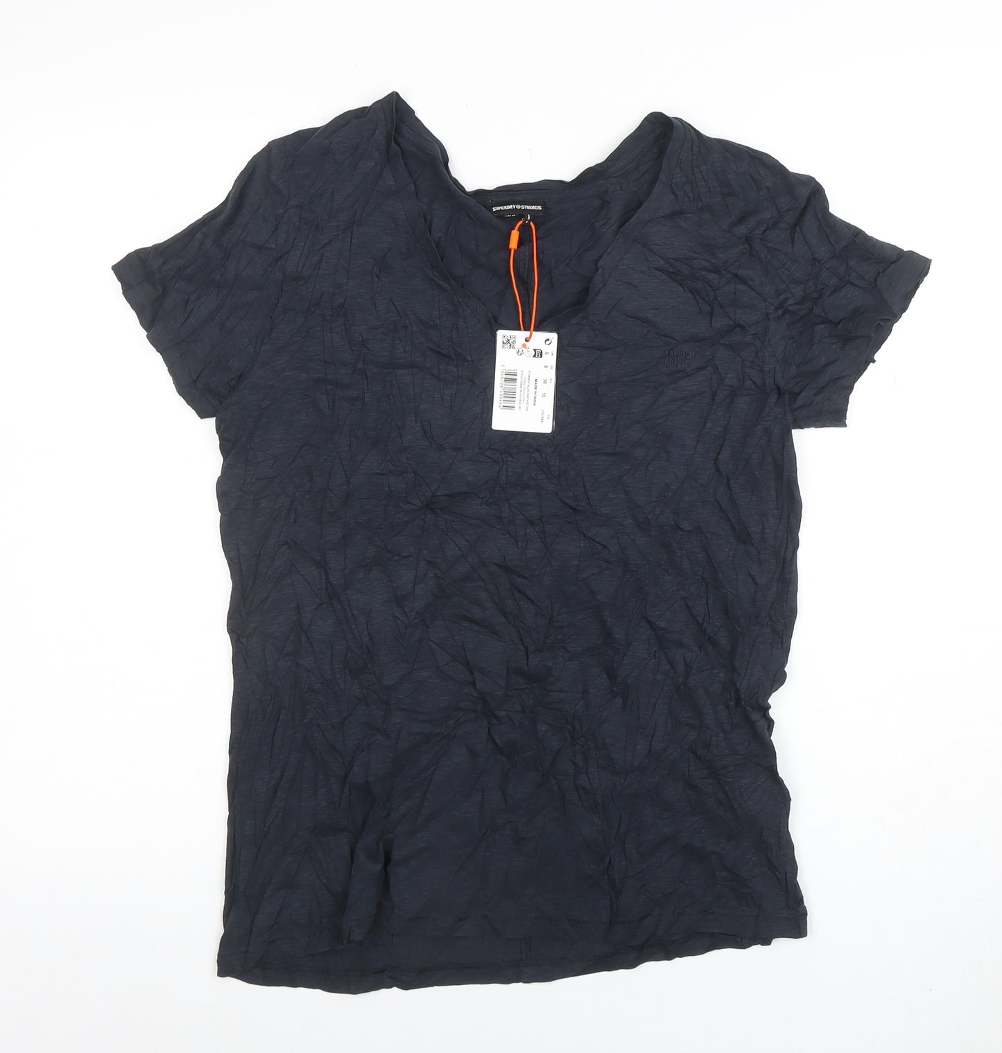 Superdry Womens Blue Cotton V-Neck Short Sleeve T-Shirt Size 10