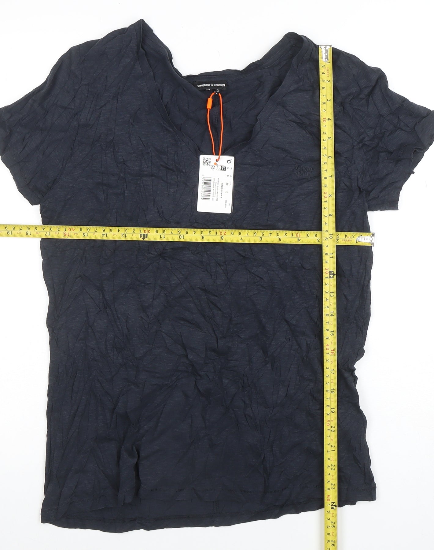 Superdry Womens Blue Cotton V-Neck Short Sleeve T-Shirt Size 10