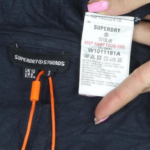 Superdry Womens Blue Cotton V-Neck Short Sleeve T-Shirt Size 10