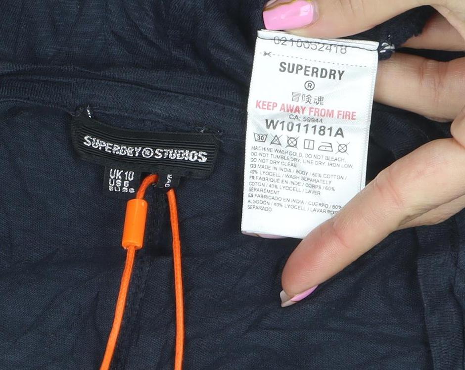 Superdry Womens Blue Cotton V-Neck Short Sleeve T-Shirt Size 10
