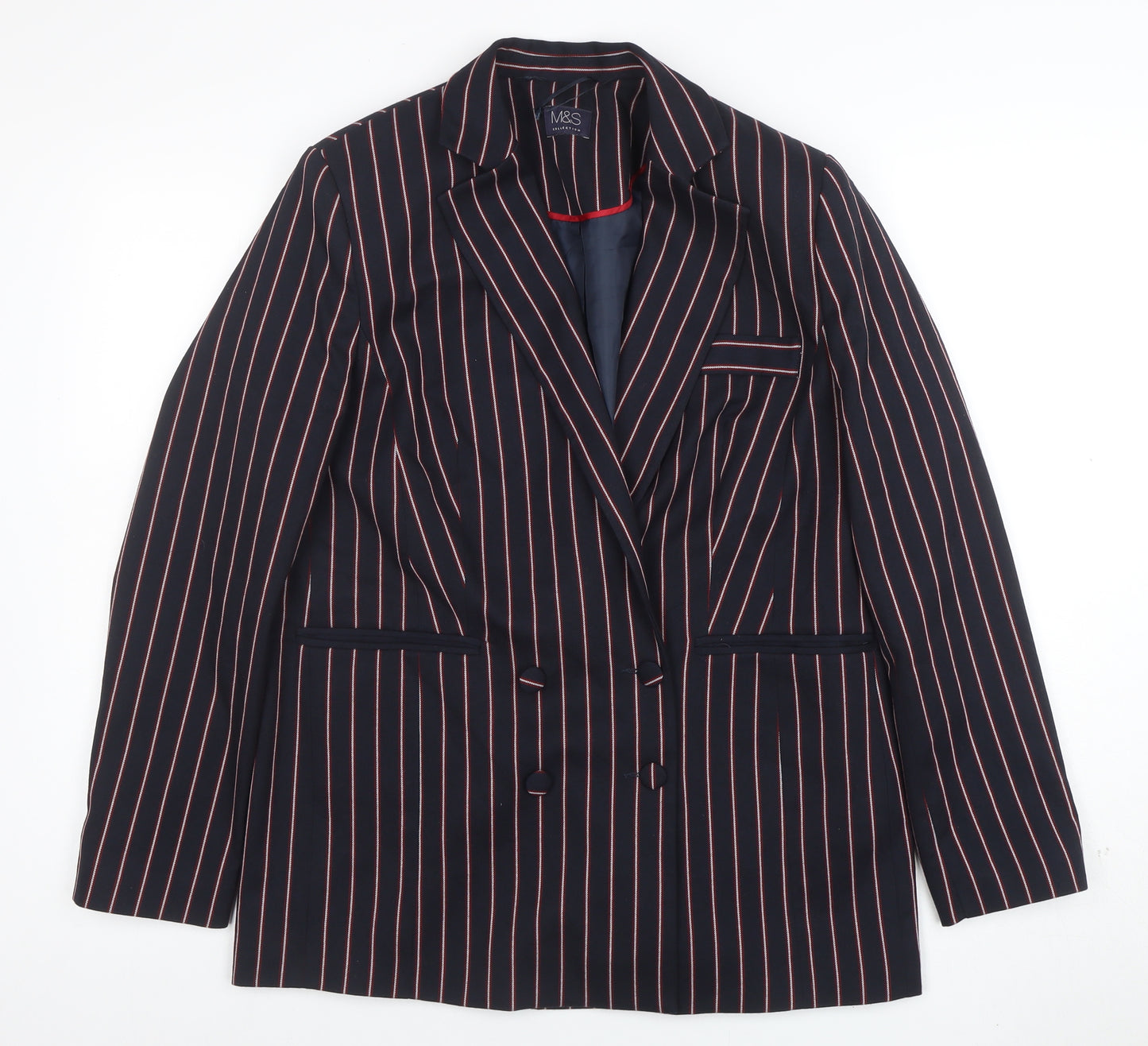 Marks and Spencer Women Navy Pinstripe Double-Breasted Blazer UK 12