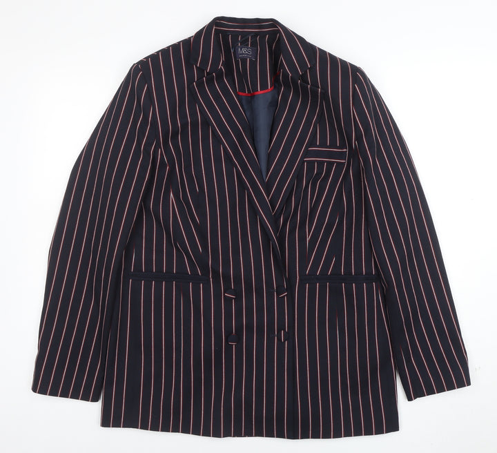 Marks and Spencer Women Navy Pinstripe Double-Breasted Blazer UK 12
