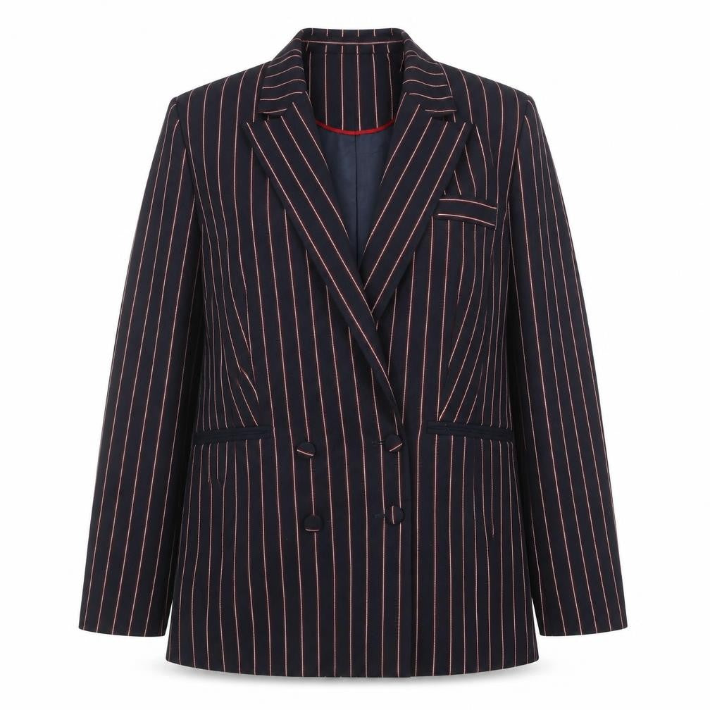 Marks and Spencer Women Navy Pinstripe Double-Breasted Blazer UK 12