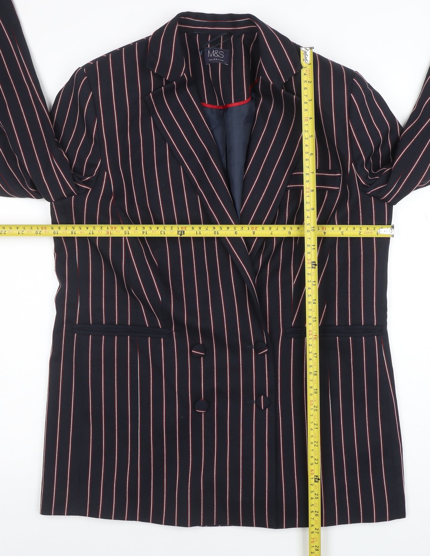Marks and Spencer Women Navy Pinstripe Double-Breasted Blazer UK 12