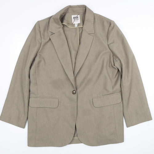 River Island Women Beige Size 12 Single-Breasted Blazer Jacket