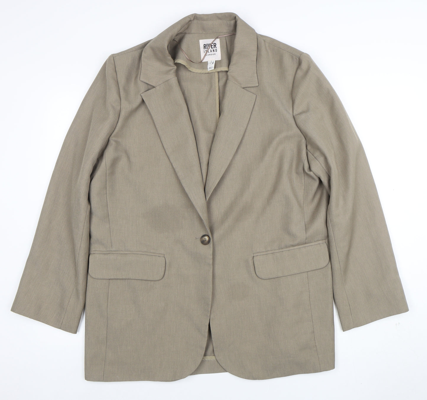 River Island Women Beige Size 12 Single-Breasted Blazer Jacket