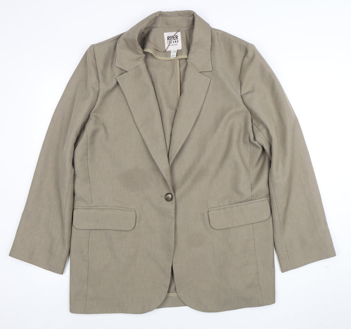 River Island Women Beige Size 12 Single-Breasted Blazer Jacket