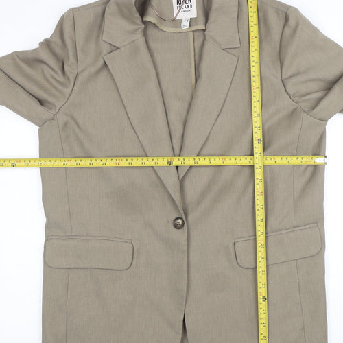 River Island Women Beige Size 12 Single-Breasted Blazer Jacket