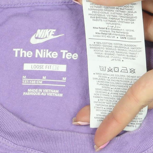 Nike Girls Purple Loose Fit Cotton Crew Neck T-Shirt M