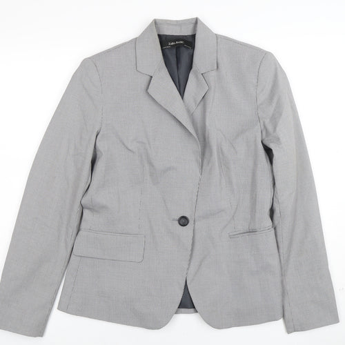 Zara Basic Women's Grey Single-Breasted Blazer Size 12 Classic Fit