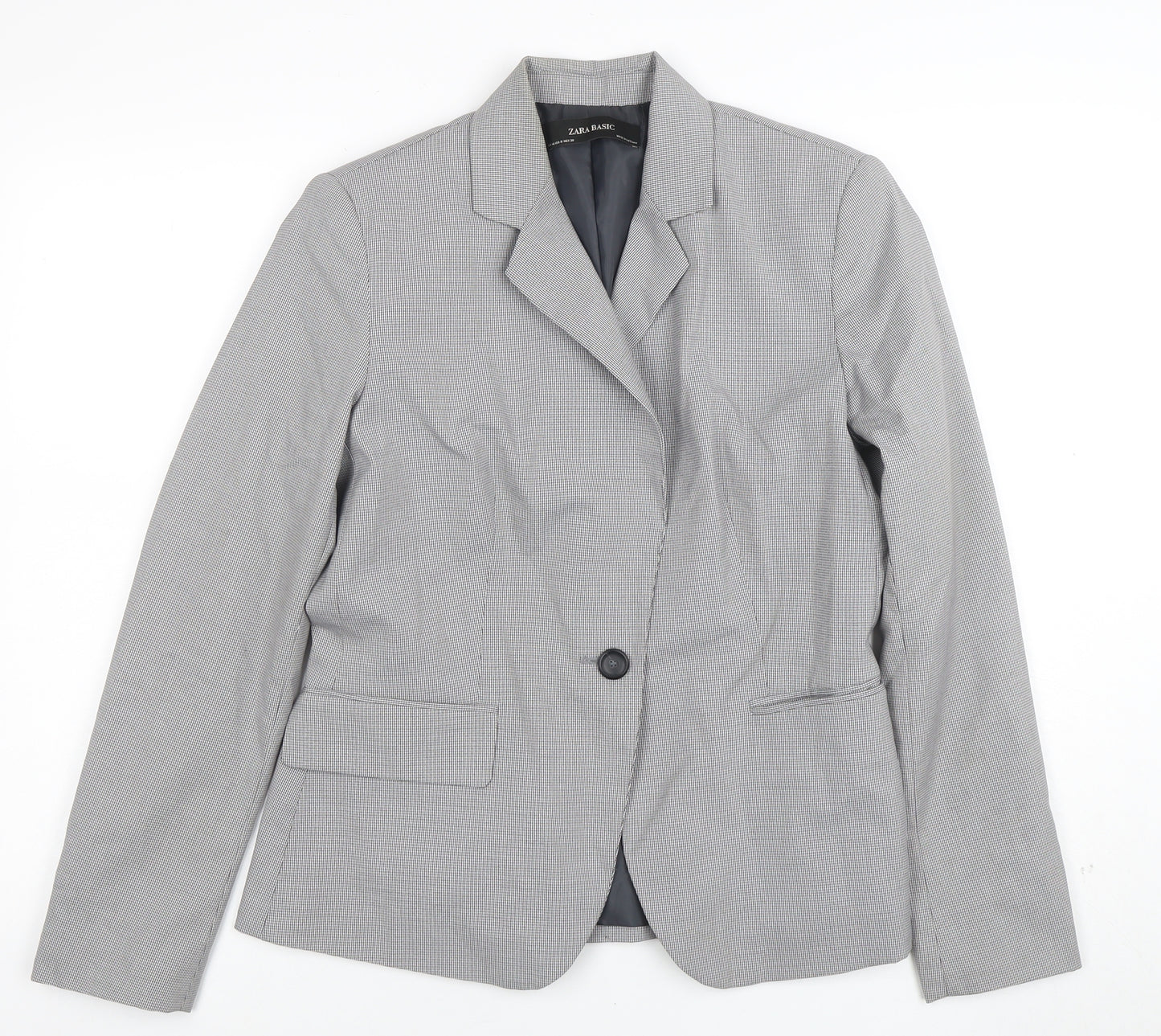 Zara Basic Women's Grey Single-Breasted Blazer Size 12 Classic Fit